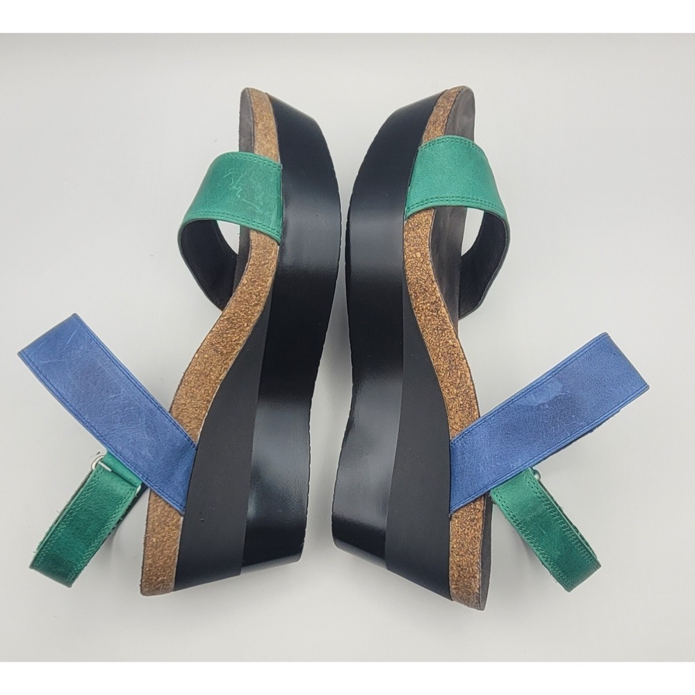 Naot Alpha Blue Green Leather Wedge Sandals Size 9 (EU 40) Comfort Strappy Shoes - Picture 4 of 12